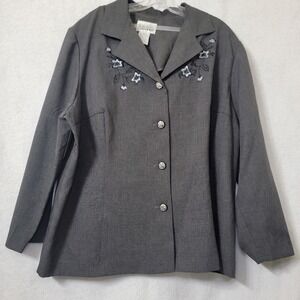 Vtg‎ PERIWINKLE  Women's Gray Embroidered Blazer Jacket Silver Buttons Size 22WP